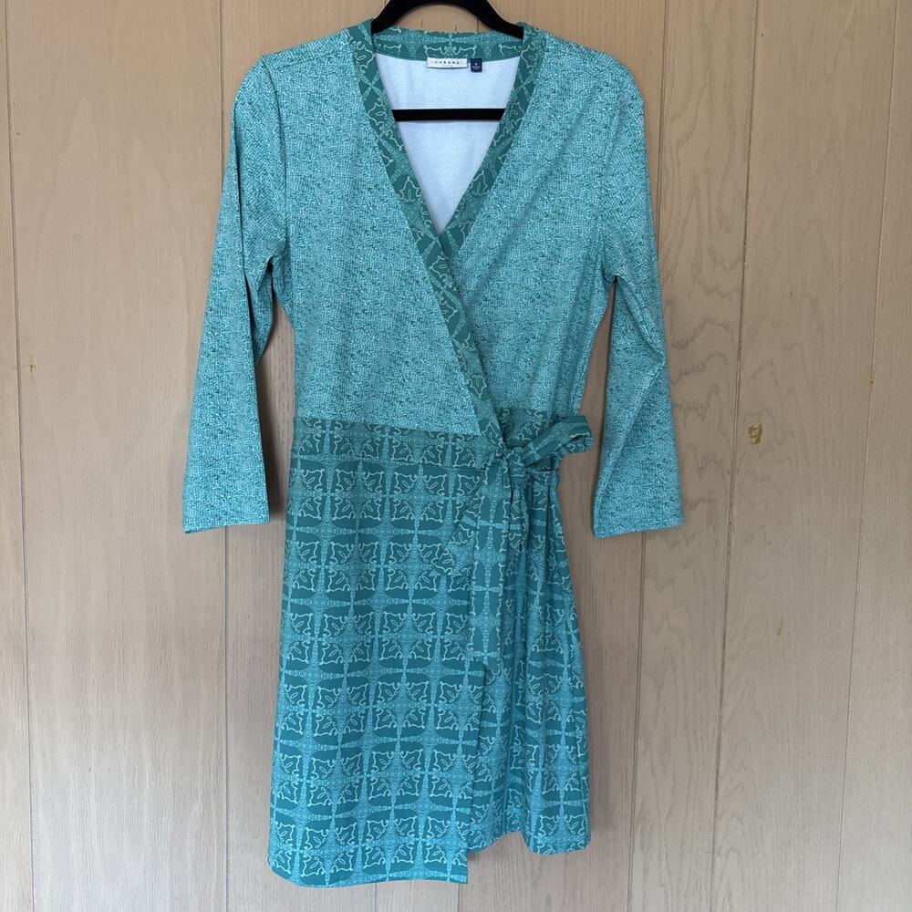 Cabana Life Buckhead Wrap UPF Dress Wm Sz M Aqua Green Coastal Vacation Resort